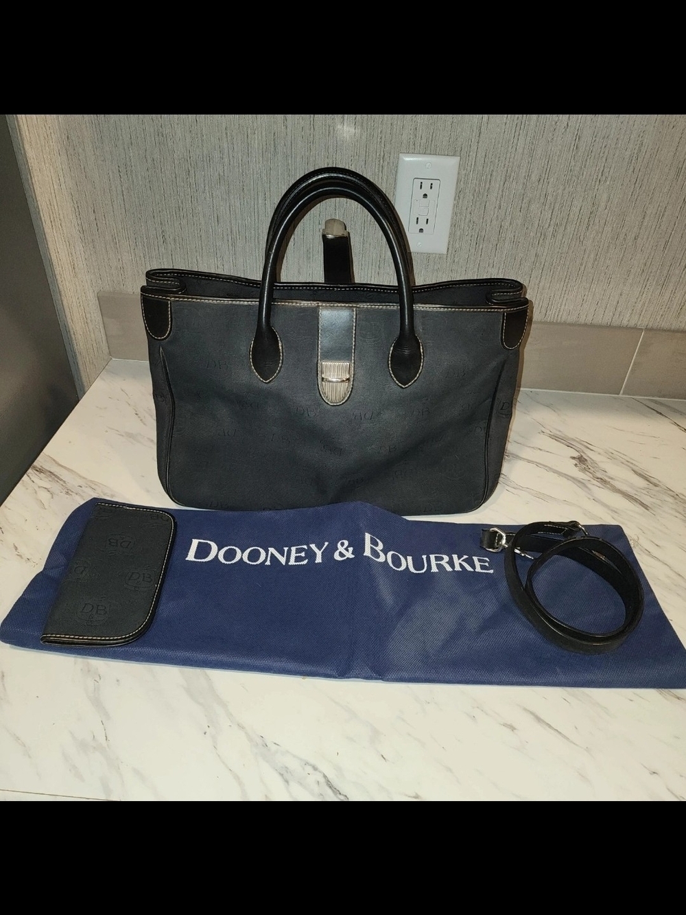 Dooney & Bourke Black Leather Tote Bag with Shoulder Strap